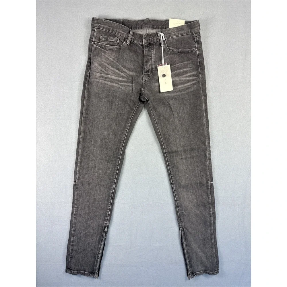 MNMl M56 Jeans Men's 33x34 Gray Slim Skinny Ankle Zipper Stretch Grunge Rock